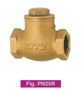 BRONZE Y-PATTERN SWING CHECK VALVE, 1.1/4" (DN 32), PN 25, THREADED ENDS, BS 21, CAP, HINGE PIN, DISC BRASS, KITZ MODEL PN25R