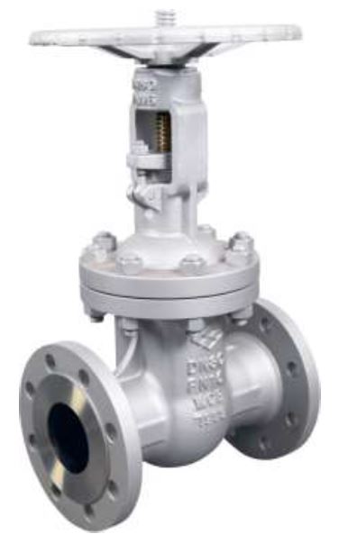 VANNE À GUILLOTINE EN ACIER AU CARBONE À BRIDES PN16, GARNITURE 8, MODÈLE LONG, DIN3202-1 F5