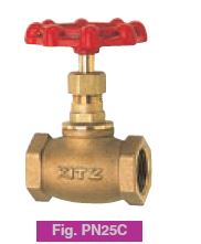 BRONZE GLOBE VALVE, 1.1/4" (DN 32), PN 25, THREADED ENDS, BS 21, BONNET/STEM: BRASS, DISC: BRONZE, KITZ MODEL PN25C