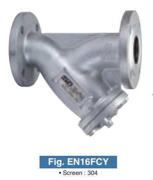FONTE GRISE — FILTRE EN Y, 2" (DN50), PN16, EXTRÉMITÉS À BRIDES, CORPS EN FONTE EN-GJL-200, TAMIS EN ACIER INOXYDABLE SS304, KITZ MODÈLE EN16FCY